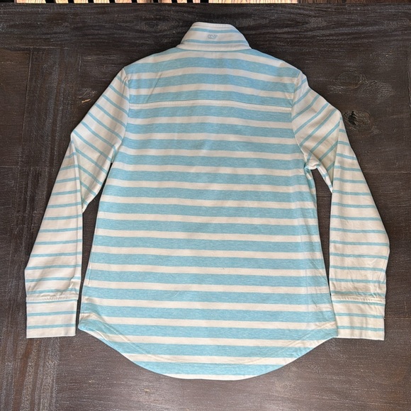 Vineyard Vines Sweatshirt Women's S Small 1/2 Zip Light Blue White Striped Whale - Picture 2 of 9